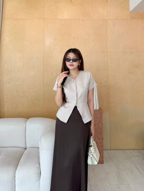 Elegant Women Button Down Blouse With Skirt Sets